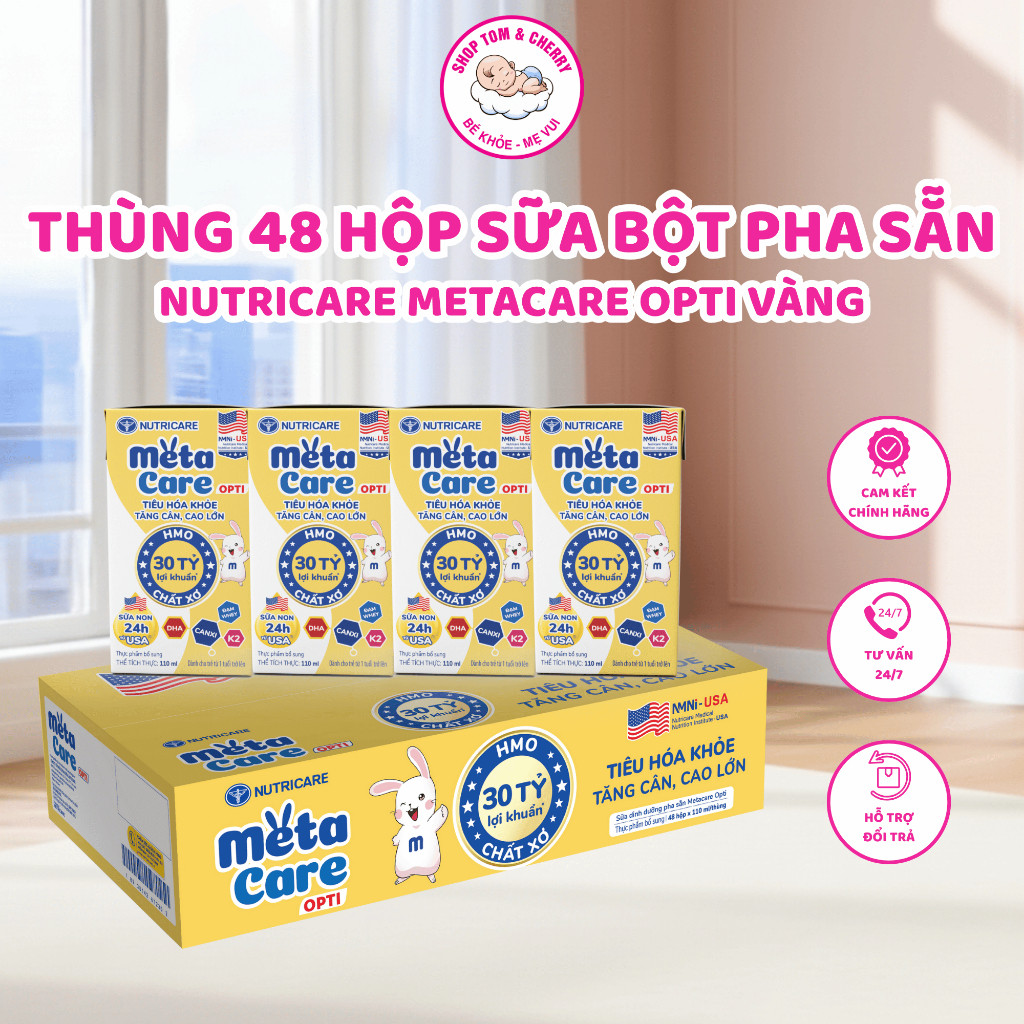 Thùng 48 Hộp Sữa Bột Pha Sẵn Nutricare Metacare Opti Vàng Hỗ Trợ Tiêu Hoá Phát Triển Chiều Cao 110ml