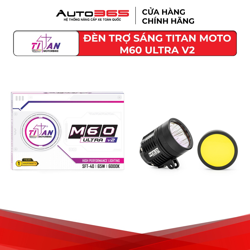 Trợ sáng Titan Moto M60 Ultra V2 - Đèn xe máy - Chip LED SFT-40 - Công suất 65W - Chống nước IP68 - 