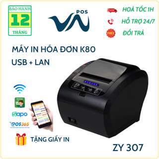  Máy in hoá đơn in bill in nhiệt khổ K80 ZY307 USB LAN. Tặng kèm phần mềm quản lý bán hàng miễn phí 