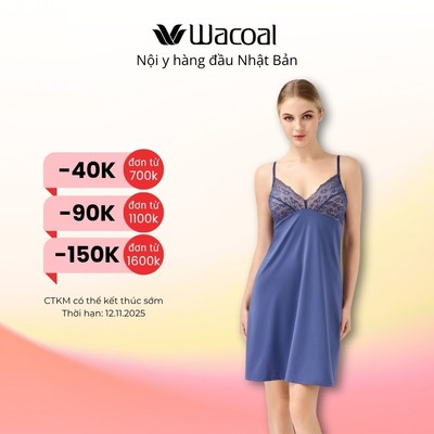 Đầm ngủ 2 dây Wacoal ILN4239 vải cotton mềm mịn thân thiện da
