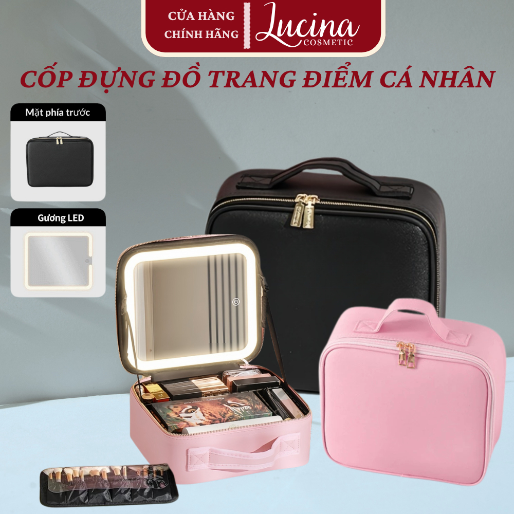 Cốp Makeup,Cốp Đựng Đồ Trang Điểm,Túi Đựng Đồ Makeup Có Gương Đèn LED,Thiết Kế Thông MInh LUCINA COS
