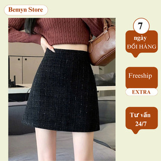 Chân váy dạ tweed ngắn nữ cạp cao chữ A tôn dáng có quần lót trong bảo hộ phong cách hàn quốc Bemyn Store