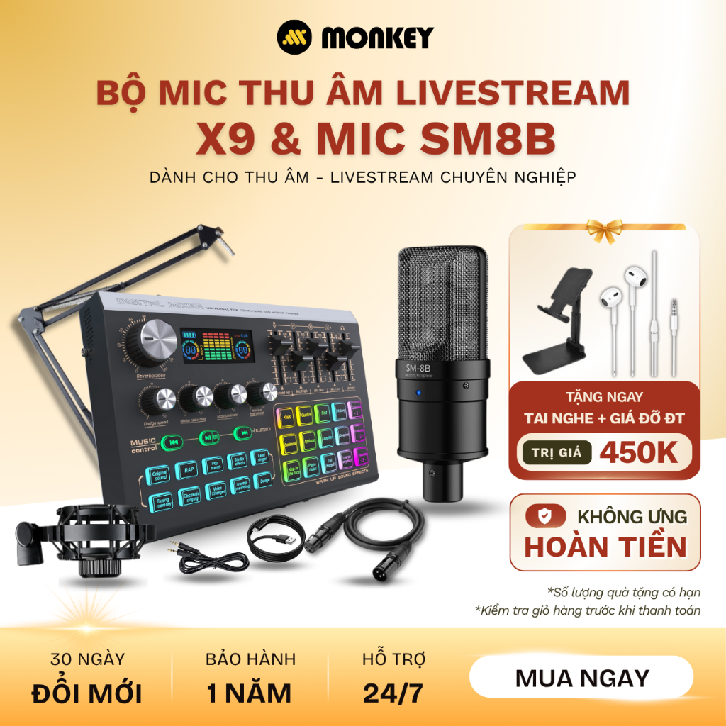  Bộ Combo Mic Thu Âm Hát Livestream Sound Card X9 & Mic TASKTAR PC SM8B Chống Ồn  Dành Cho Điện Thoại 