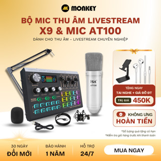 Bộ Combo Mic Thu Âm Hát Livestream Sound Card  K300 X9  & Mic ISK AT100 Thu Âm Karaoke Chống Ồn Dành Cho Điện Thoại 