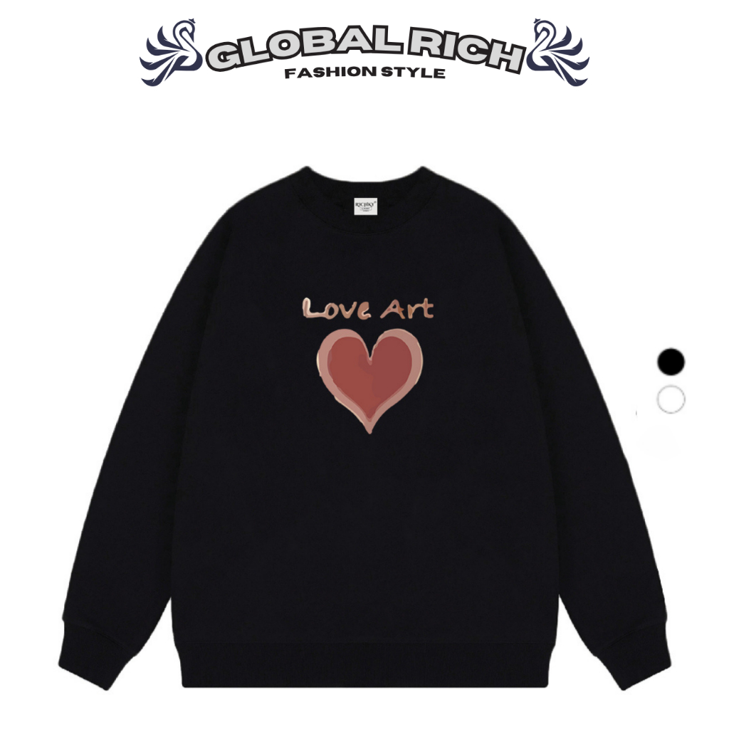 Áo Sweater Global Rich Premium Nỉ Trái Tim Love Art Couple Heart Mid