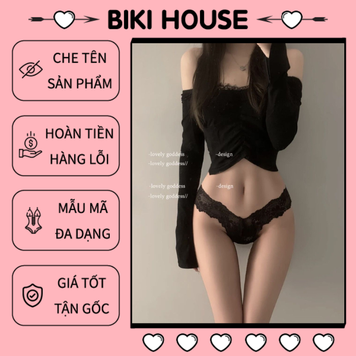 Quần lót ren mềm mịn lọt khe siêu mỏng sexy gợi cảm sịp nữ chữ y họa tiết hoa đen đỏ trắng quyến rũ BIKI HOUSE T302