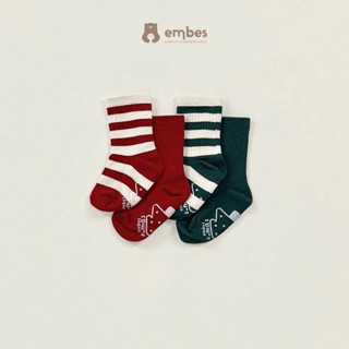   Embes-Santa's Present  Tất Noel Cho Bé Set 4 Đôi Tất  Hoạ Tiết Chống Trơn Trượt Cho Bé Từ 1-4 Tuổi 