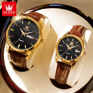 OLEVS Đồng hồ cặp đôi chính hãng mặt số dây da thời trang chống thấm Quà tặng nước dạ lịch 6898