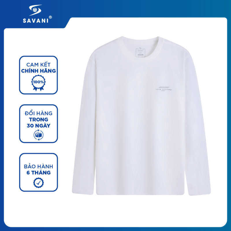 Áo Thun Dài Tay Nam SAVANI Cổ Tròn, Chất Cotton Giữ Ấm Tốt, Chống Nhăn MLTR100W5