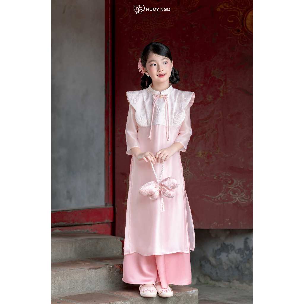 Áo dài Tết cách tân cho bé gái HUMY NGO - Áo dài kèm quần bé gái 4-12 tuổi chụp hình Tết [AD190]