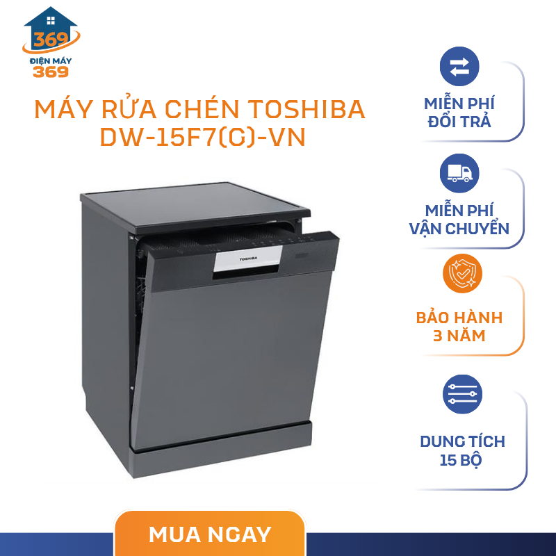 Máy Rửa Chén Toshiba DW-15F7(G)-VN – 15 bộ - Thép không gỉ - Cảm ứng ẩn - SMC