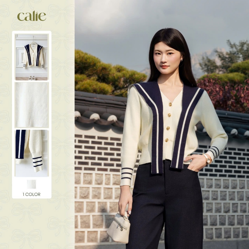 (Harmony) Áo cardigan be kèm khăn, chất liệu len dệt mềm mướt, form basic thanh lịch thời trang nữ C