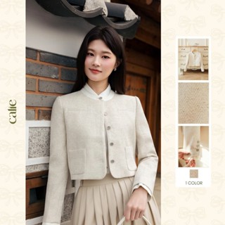  Áo dạ dáng ngắn cổ tròn phối cổ và tay chất liệu dạ xương cá kiểu dáng đơn giản thanh lịch thời trang Calie AK165 