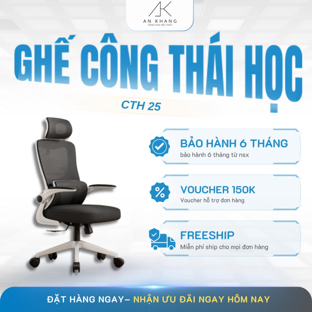 Ghế Công Thái Học CTH-25 Tựa Đầu Gật Gù, Ngả Lưng 115° - Ghế Xoay Văn Phòng Lưới Cao Cấp