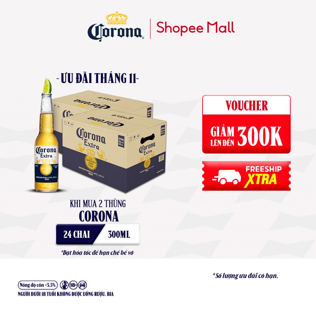  Combo 2 Thùng Bia Corona Extra Nhập Khẩu Thùng 24 Chai  300ml chai  