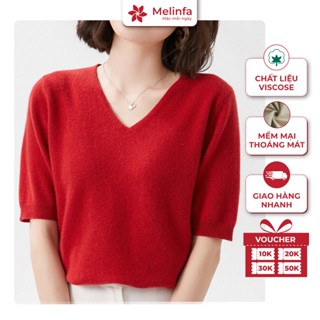  Áo len nữ cổ tim cộc tay áo len cổ V len dệt kim mềm mịn co giãn mùa thu đông MELINFA VAA0532 