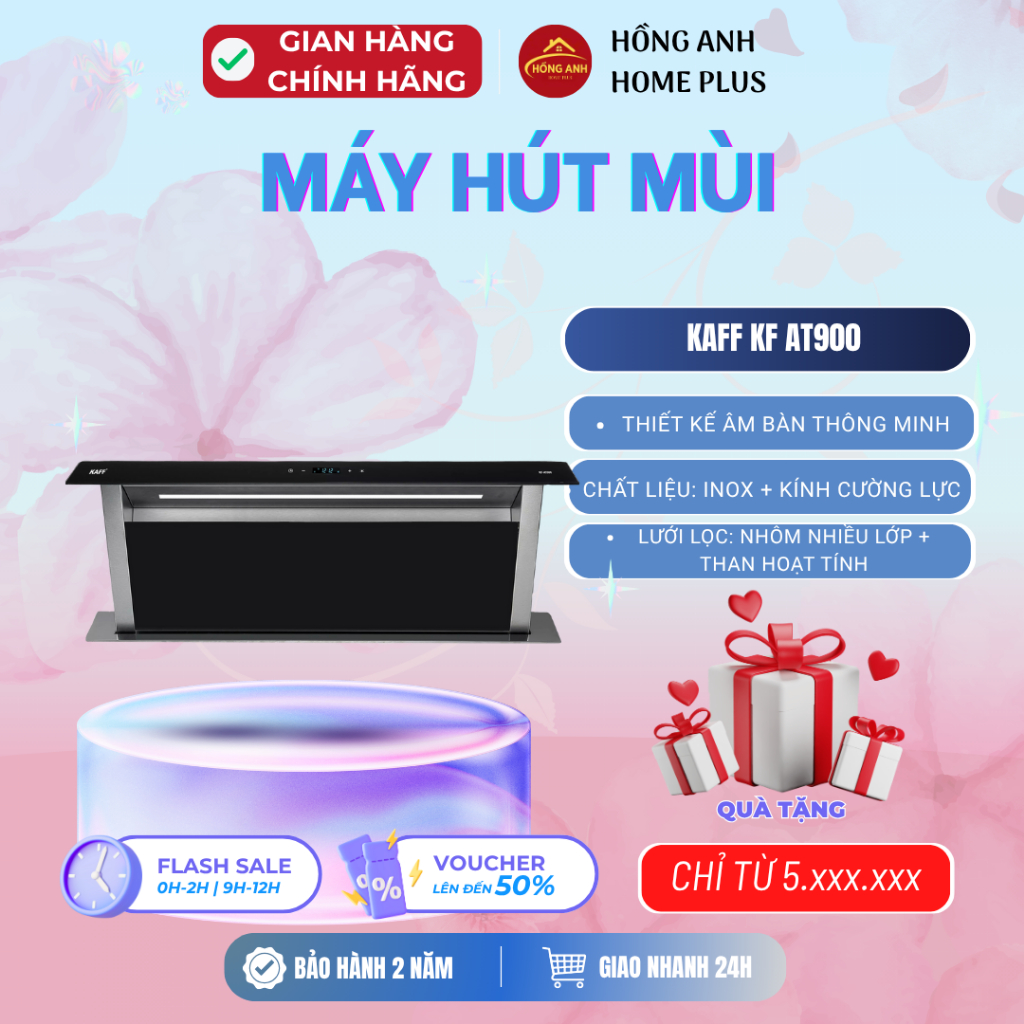 Máy hút mùi âm bàn Kaff KF AT900 inox kính cường lực thiết kế âm bàn thông minh, hiện đại, tối ưu