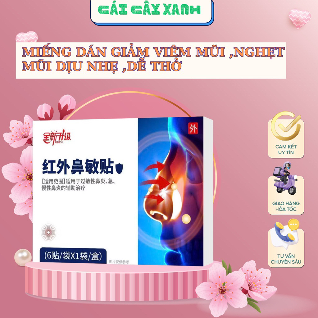 Hộp 6 Miếng dán giảm viêm mũi xoang,dịu viêm ,dễ thở- Cải thiện viêm mũi, nhức đầu hồng ngoại CÁI CÂ