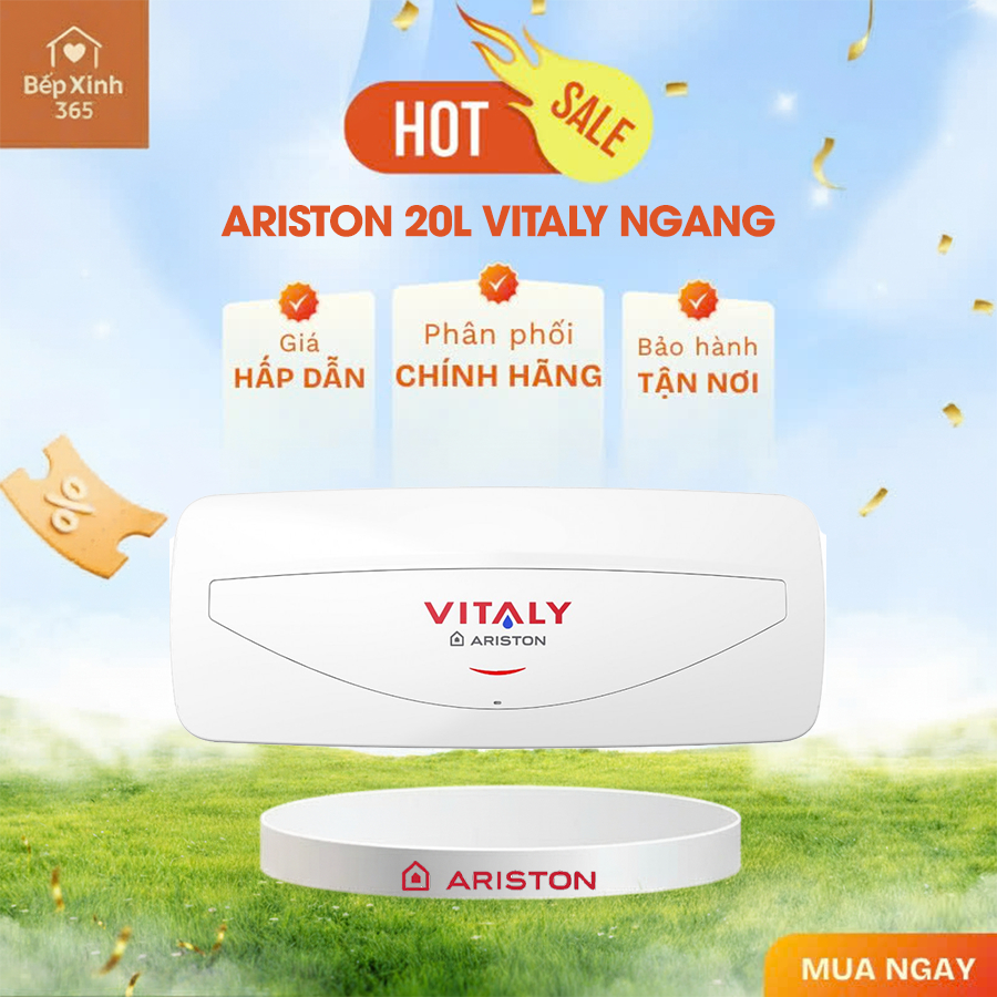 Máy Nước Nóng ARISTON 20L Vitaly Ngang – Bình Nóng Lạnh Treo Ngang Tiết Kiệm Điện