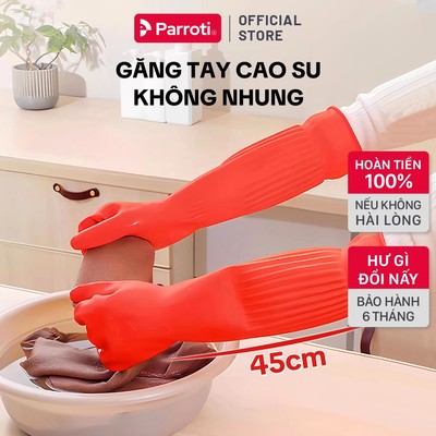Găng Tay Cao Su Siêu Dai, Bền Bỉ, An Toàn, Dùng Vệ Sinh Nhà Cửa, Toillet, Rửa Chén Bát Có Móc Treo  45cm - Parroti FX45