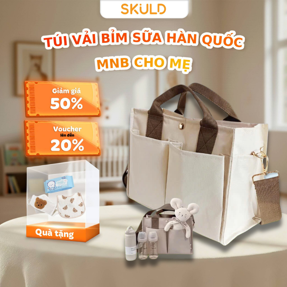 Túi Đựng Bỉm Sữa MNB Cho Mẹ Và Bé Có Khóa Kéo – Nhiều Ngăn, Chống Thấm Nhẹ, Kèm Quai Đeo Chéo SKULD