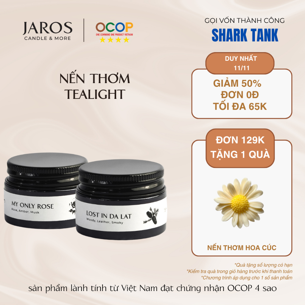 Quà tặng nến thơm mini 15ml JAROS Candle, có túi & thư tay, thắt nơ