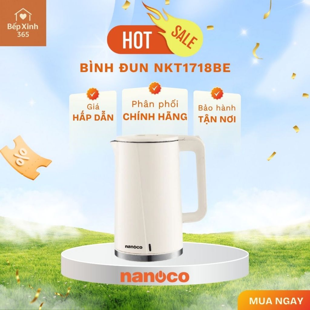 Bình Đun Siêu Tốc Nanoco NKT1718BE/ NKT1718G  – Dung Tích 1.7 L, Đun Sôi Nhanh, An Toàn Cho Gia Đình