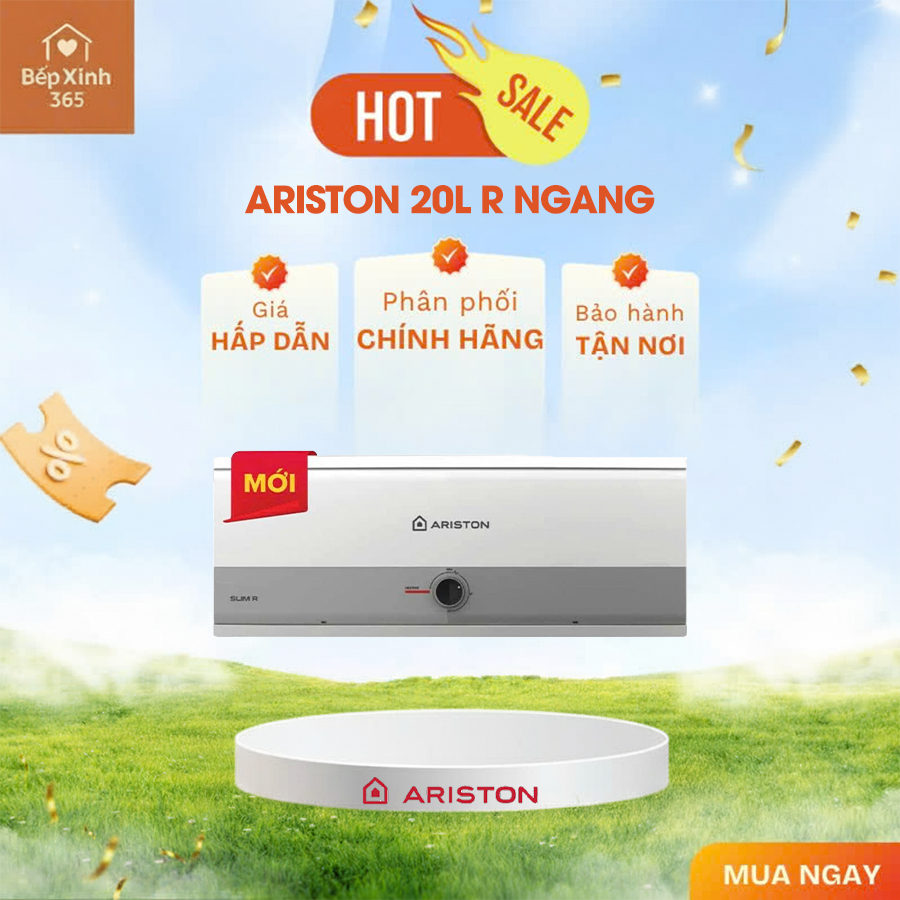 Máy Nước Nóng ARISTON 20L R Ngang - hống Giật ELCB, Bảo Hành Chính Hãng