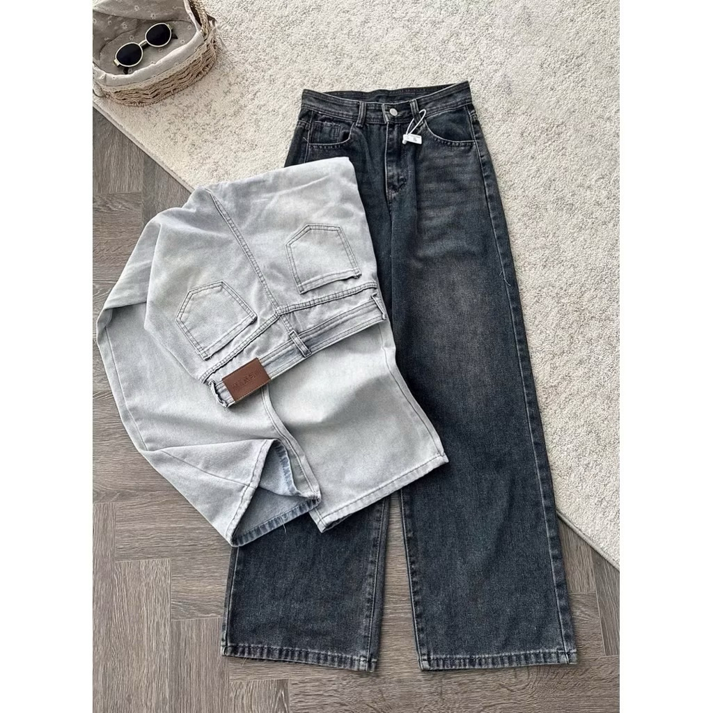 | Hta.boutique | Quần bò nữ suông - Quần jeans suông nữ trơn 2 màu tag nâu phong cách cá tính