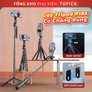  Gậy Chụp Ảnh 4 Chân P185 Có Gimbal Chống Rung Siêu Xịn Cao 1m8 Gậy Selfie Cầm Tay Tặng Kèm Remote Bluetooth - TOPICK 