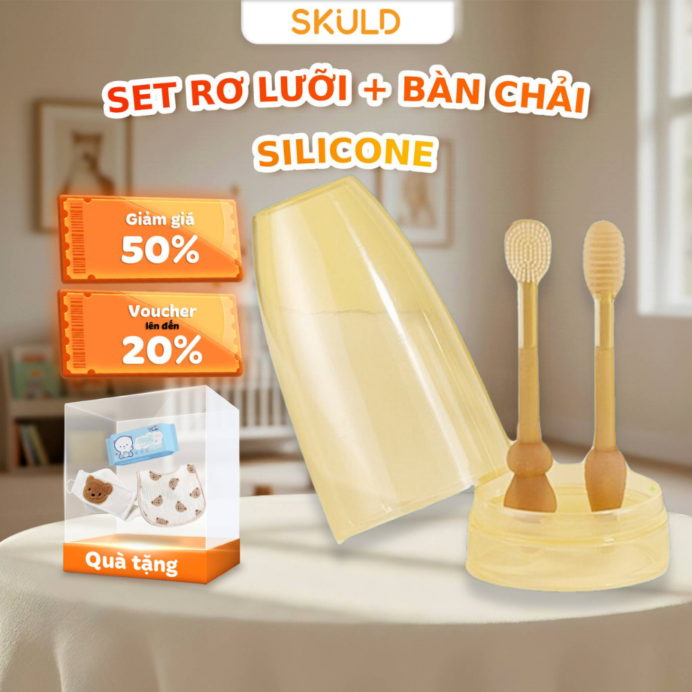 Set rơ lưỡi và bàn chải đánh răng SKULD silicon mềm cho bé từ 0-18 tháng
