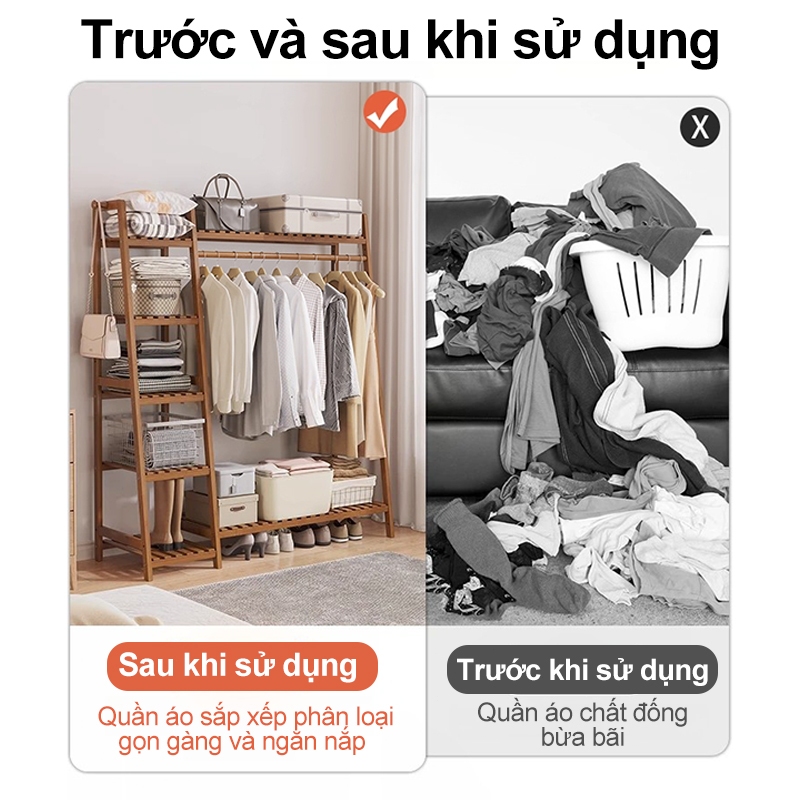 Kệ quần áo kệ treo quần áo và mũ tre đa tầng phân vùng 2 màu gỗ/nâu chọn lựa tiết kiệm không gian | BigBuy360 - bigbuy360.vn