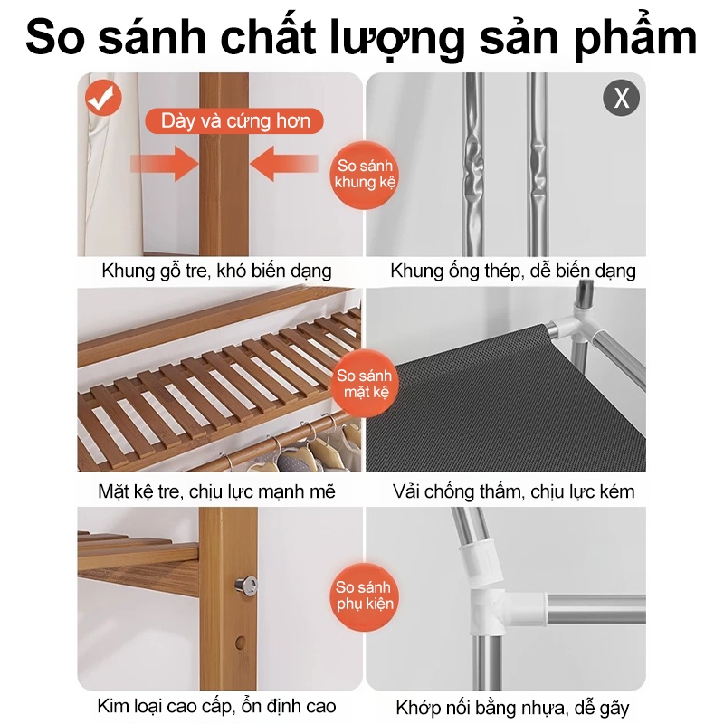 Kệ quần áo kệ treo quần áo và mũ tre đa tầng phân vùng 2 màu gỗ/nâu chọn lựa tiết kiệm không gian | BigBuy360 - bigbuy360.vn