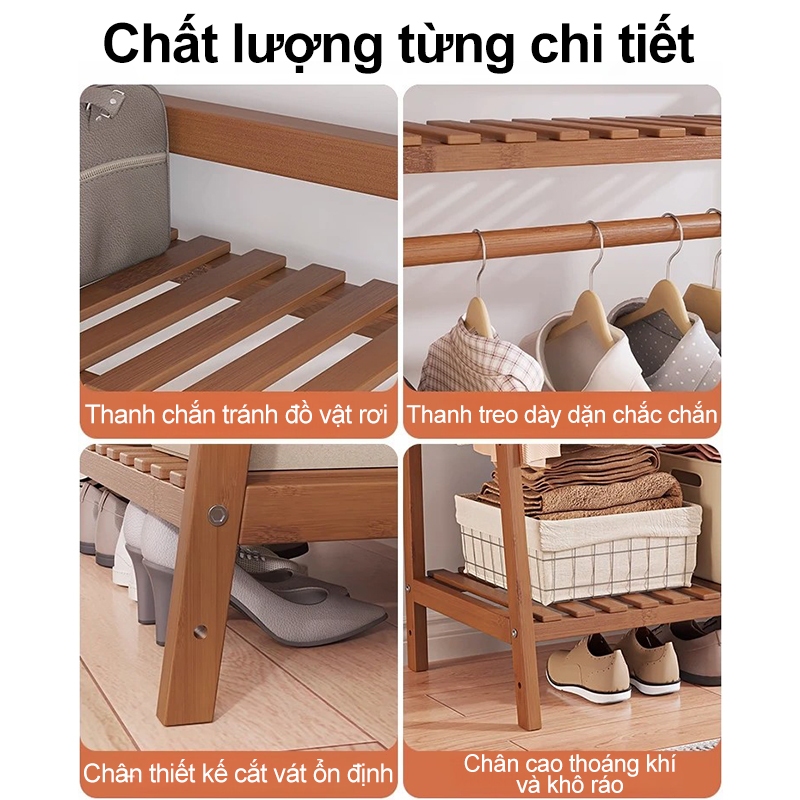 Kệ quần áo kệ treo quần áo và mũ tre đa tầng phân vùng 2 màu gỗ/nâu chọn lựa tiết kiệm không gian | BigBuy360 - bigbuy360.vn