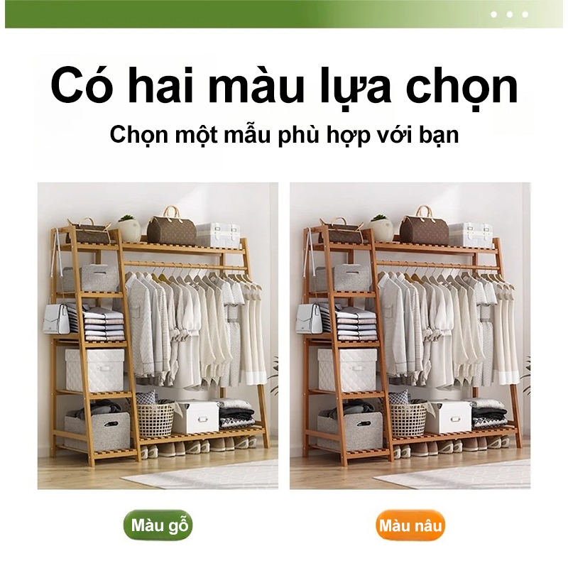Kệ quần áo kệ treo quần áo và mũ tre đa tầng phân vùng 2 màu gỗ/nâu chọn lựa tiết kiệm không gian | BigBuy360 - bigbuy360.vn