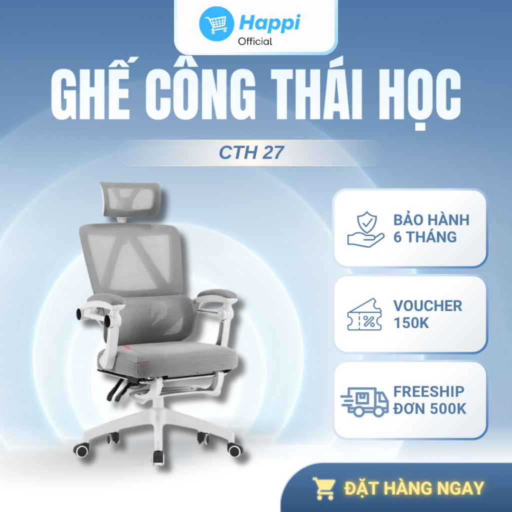 Ghế Công Thái Học Xoay Văn Phòng CTH-27 Có Tựa Đầu Gác Chân Cao Cấp