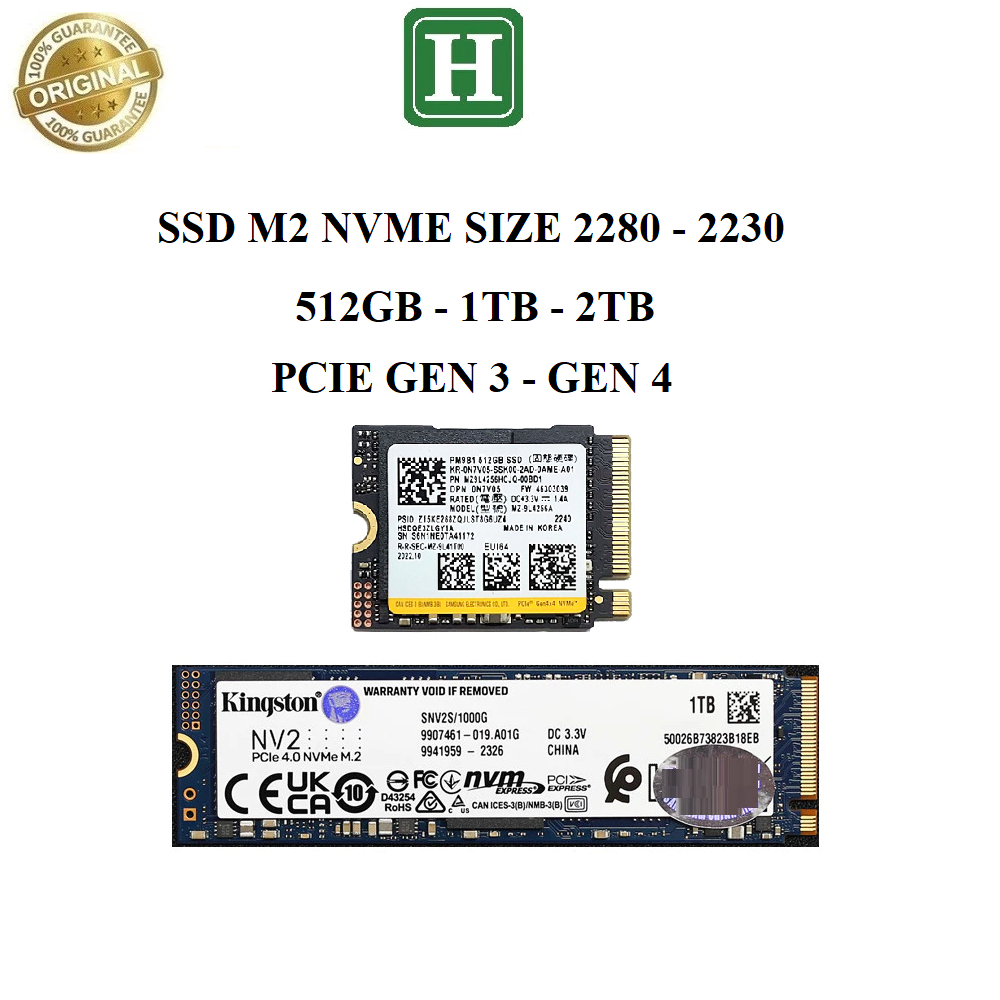 Ổ cứng SSD M2 NVME 512GB - 1TB - 2TB PCIE gen 3, gen 4 size 2230 - hàng zin tháo máy, BH 36 tháng