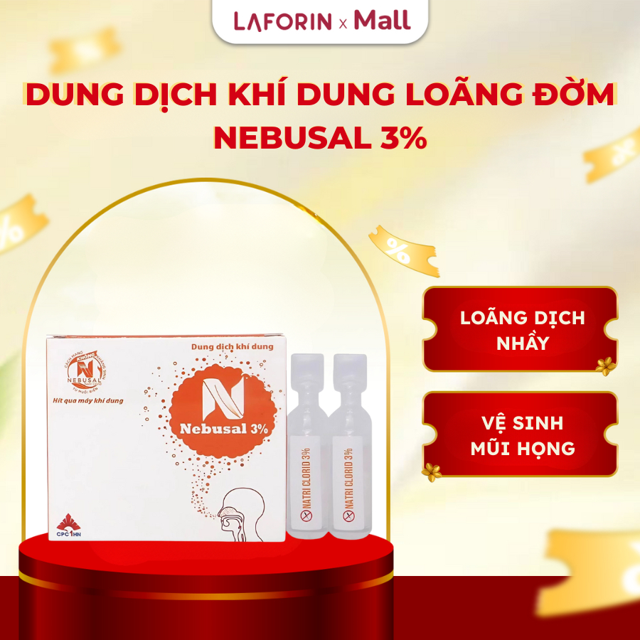 Nước Muối Khí Dung Nebusal 3% Vệ Sinh Mũi Họng, Loãng Dịch Nhầy Hộp 5 Ống