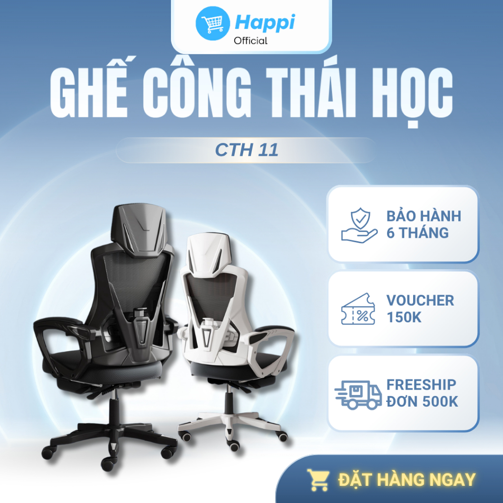 Ghế xoay văn phòng gaming công thái học ergonomic có ngả lưng gác chân CTH-11