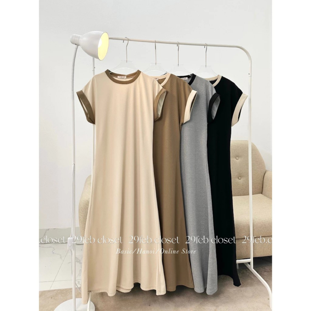 Váy tay hến chất tổ ong phối viền dáng dài xòe nhẹ - 29feb.closet - V70 | BigBuy360 - bigbuy360.vn