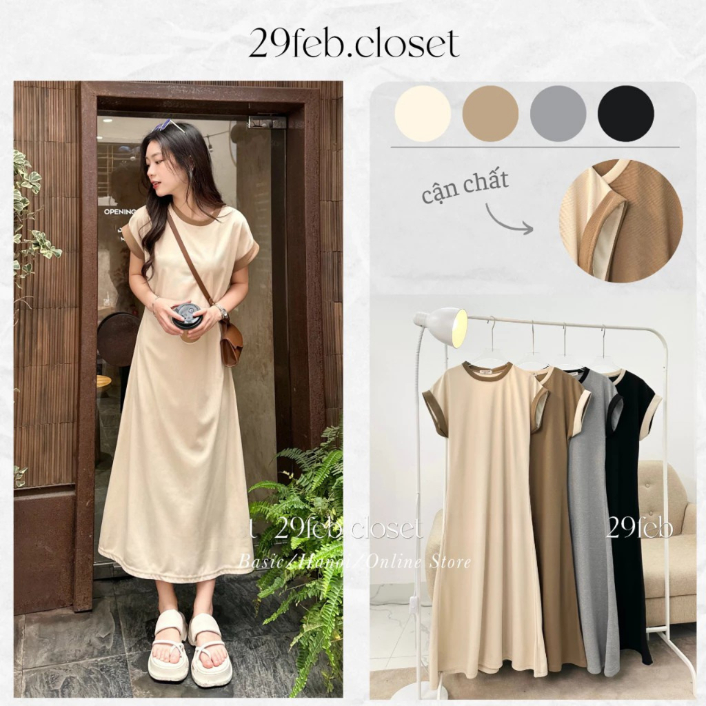 Váy tay hến chất tổ ong phối viền dáng dài xòe nhẹ - 29feb.closet - V70 | BigBuy360 - bigbuy360.vn