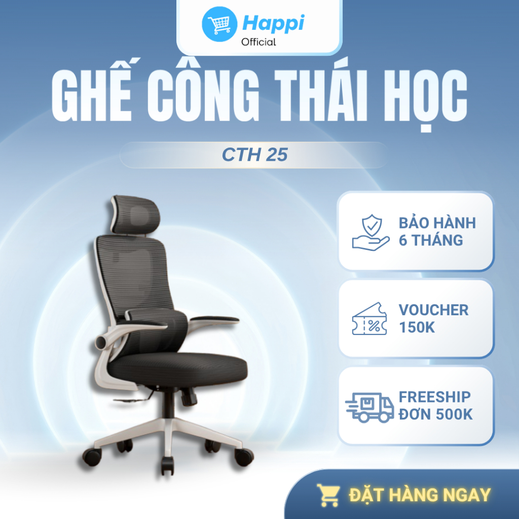 Ghế Công Thái Học, Ghế Xoay Văn Phòng CTH-25 Có Tựa Đầu, Gật Gù Lưng 115 độ