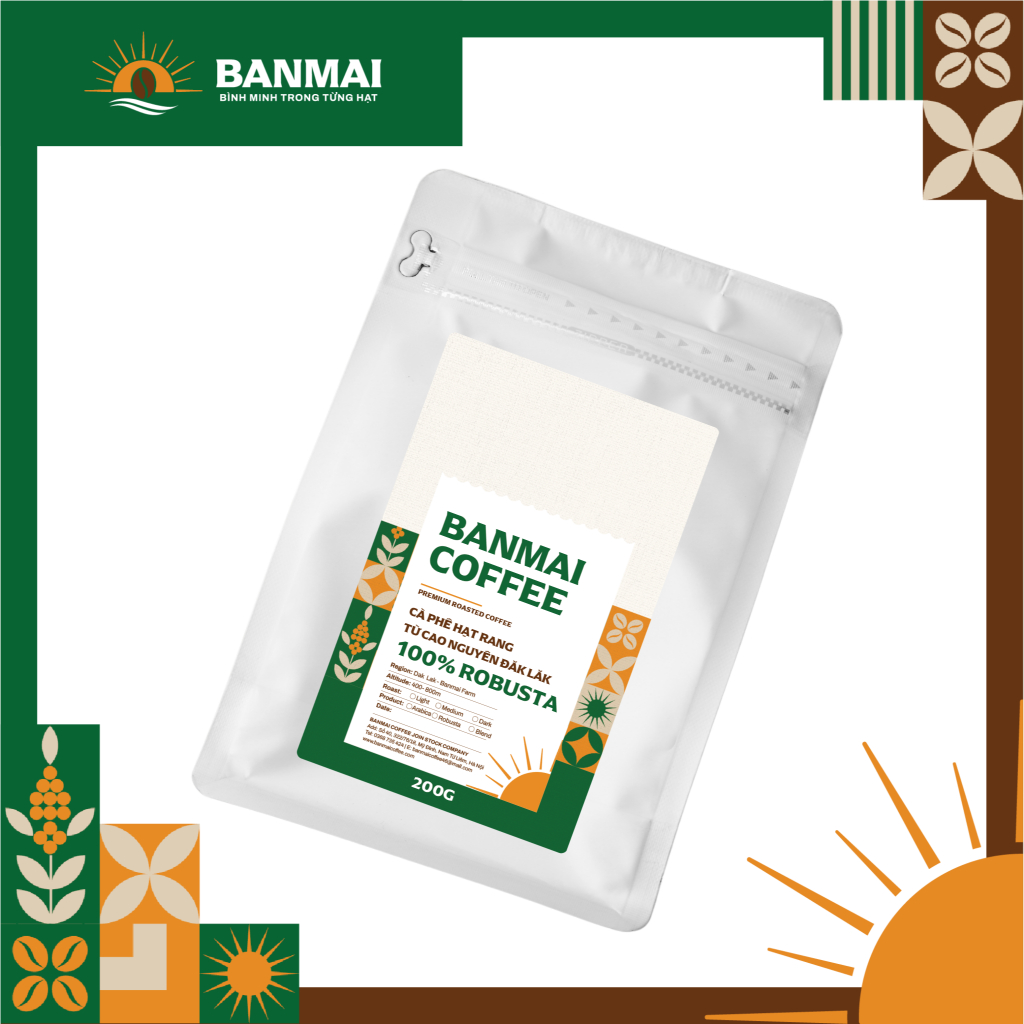 Cà phê Robusta hạt rang Daklak – đậm vị – Banmai Coffee – 200G
