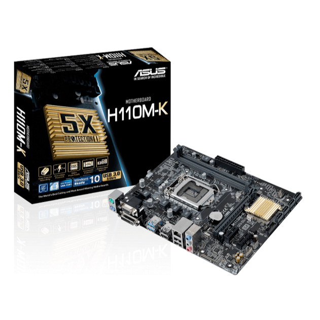 Mainboard SK 1151v1 ASUS H110M-K Chính hãng FV (VGA, DVI 24+1, LAN 1000Mbps, 2 khe RAM DDR4, mATX)
