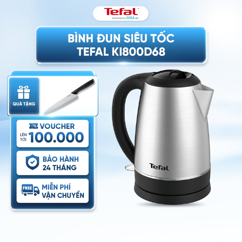 Bình đun siêu tốc/ Ấm siêu tốc Tefal KI800D68 1.7L 1800W - An toàn - Dễ lau chùi - Bảo Hành 24 Tháng