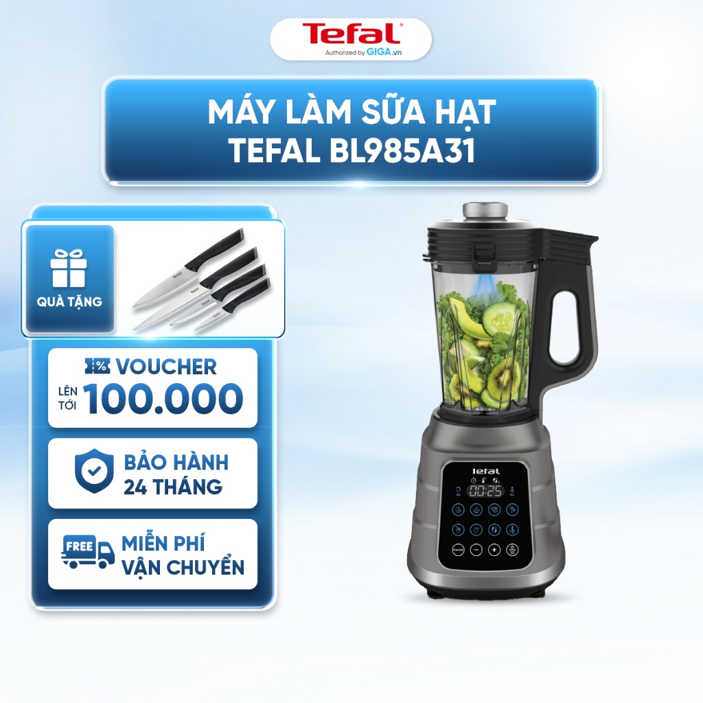 Máy làm sữa hạt, xay sinh tố Tefal BL985A31 - Dung tích 1.75L - 1300W - Màn hình cảm ứng - Xay nóng 