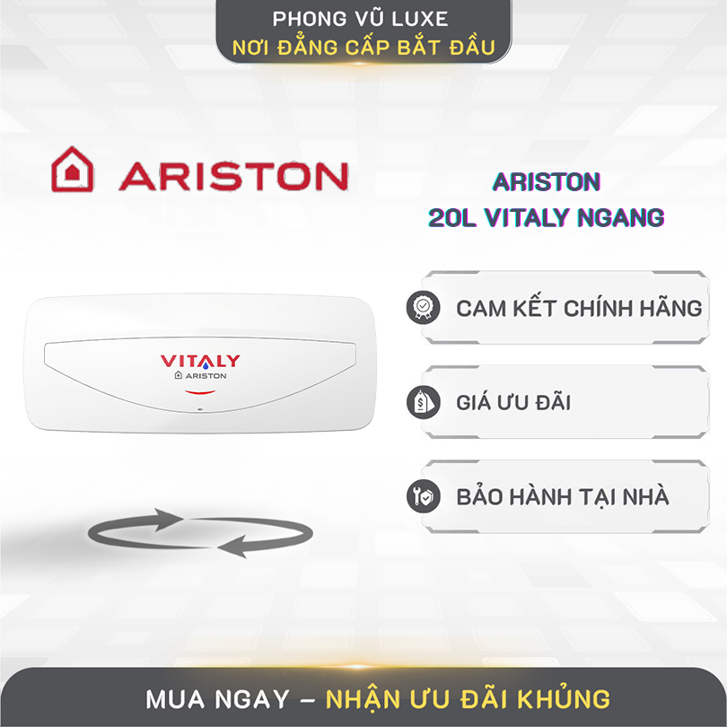 Máy Nước Nóng ARISTON 20L Vitaly Ngang – Treo Tường, Làm Nóng Nhanh, An Toàn Chống Giật