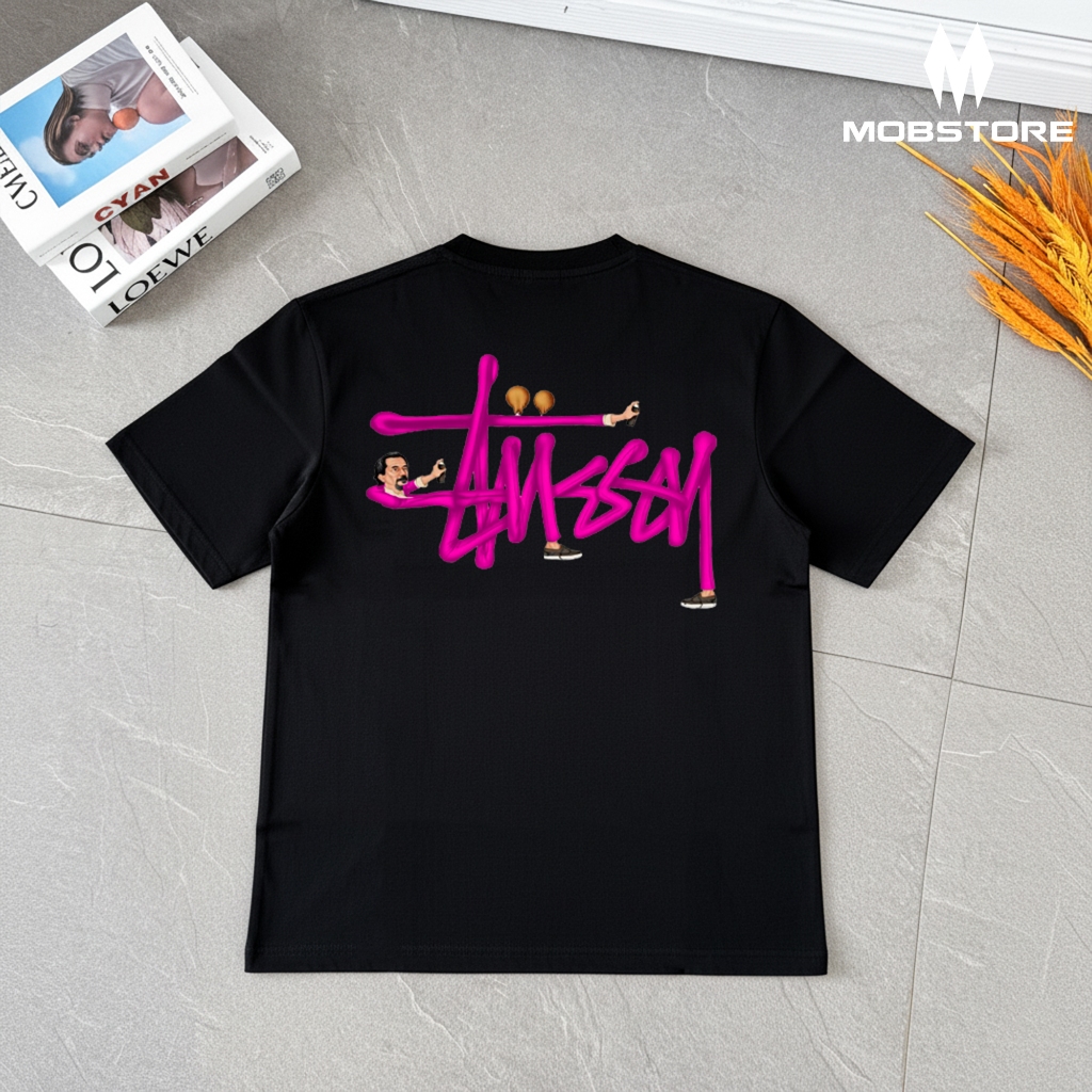Áo Thun Stussy Magenta Move Form Rộng Unisex Cotton Cao Cấp Dày Dặn - MOB STORE