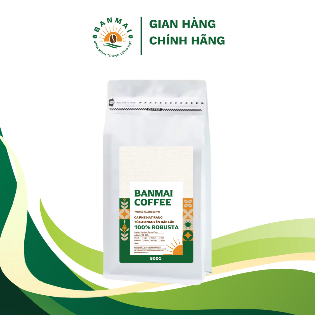 Cà phê Robusta hạt rang Daklak – đậm vị – Banmai Coffee – 500G