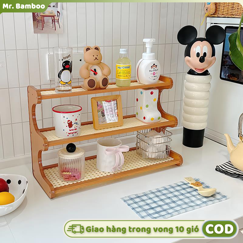 Kệ Hoa kệ cây Giá để đồ để bàn bằng mây nhiều tầng để đồ bằng gỗ đơn giản giá để đồ để bàn